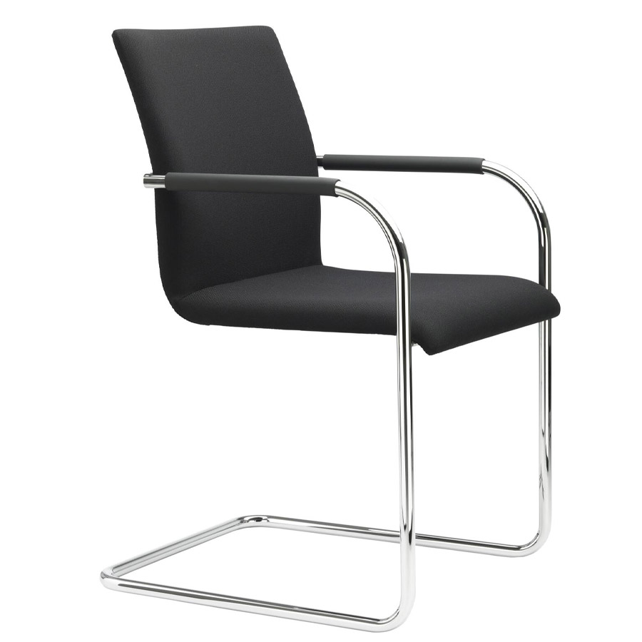 THONET S 55 PF Evo Konferenzstuhl mit Armlehnen schwarz | Gestell chrom