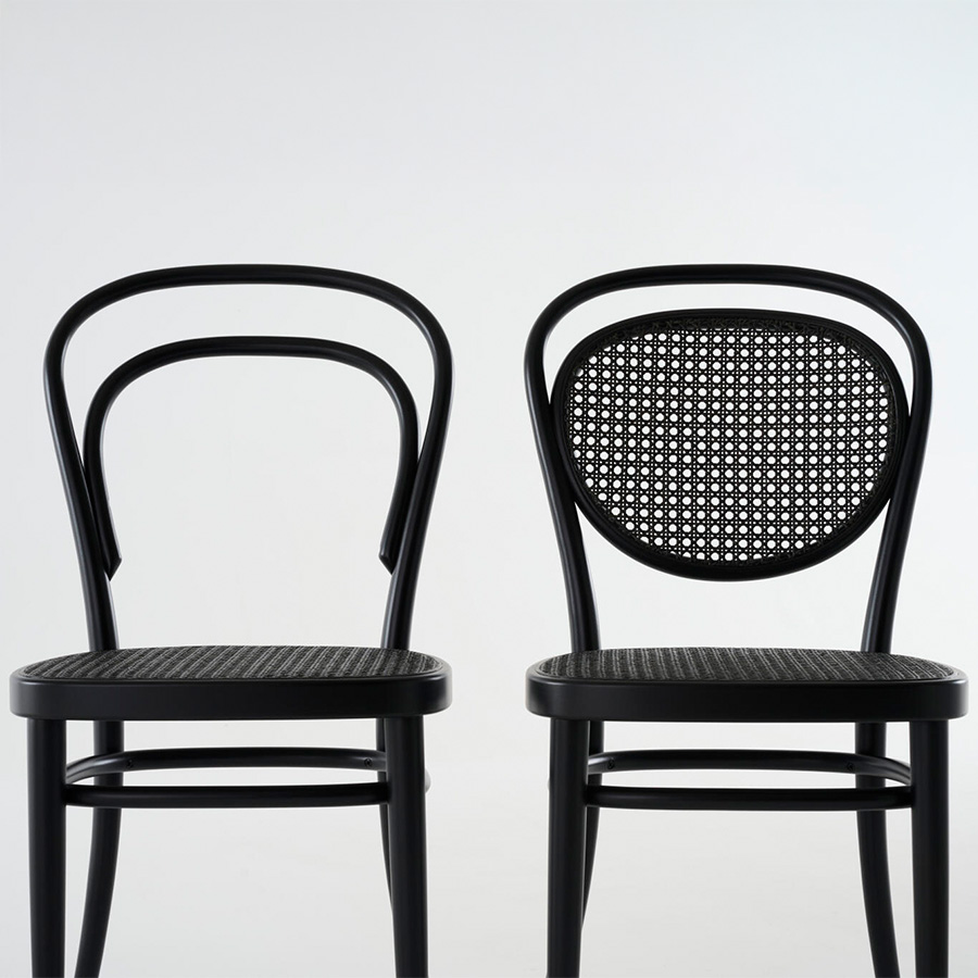 THONET 214 Bugholzstuhl Dark Melange | Rohrgeflecht-Sitz | Buche schwarz gebeizt