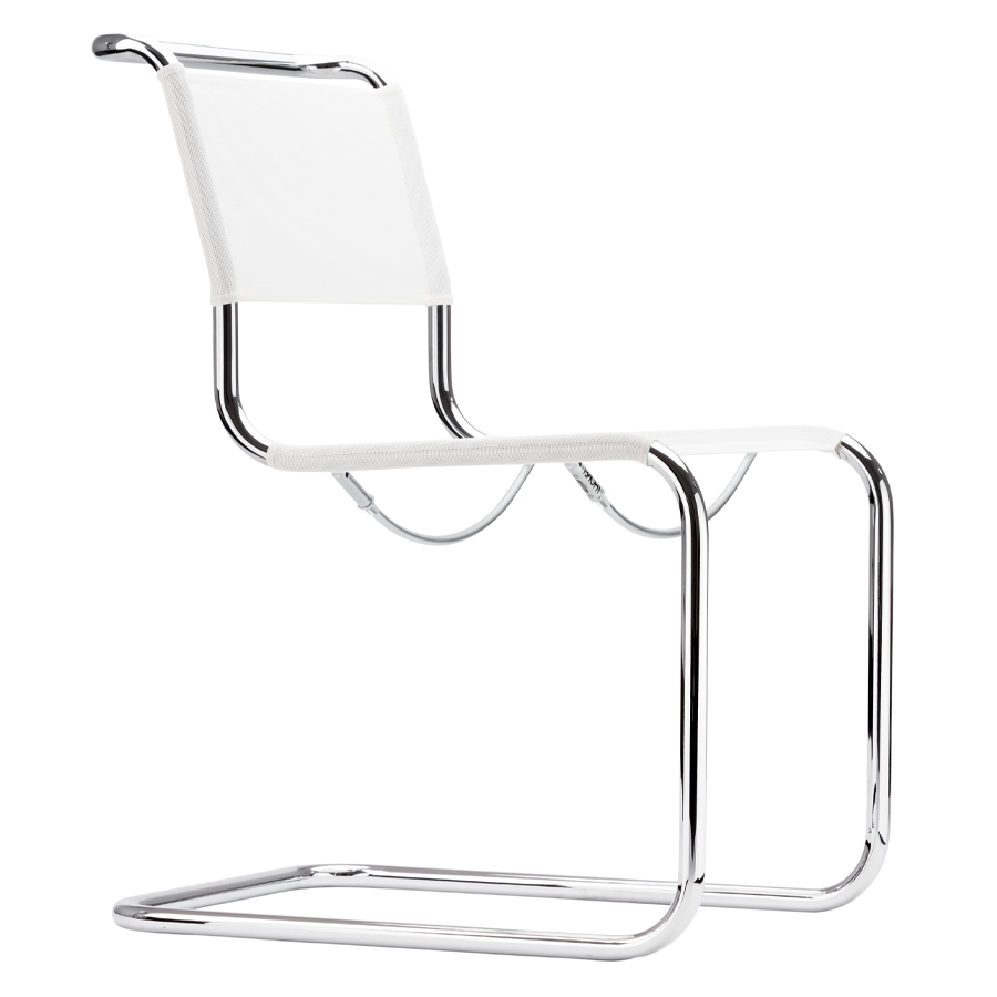 THONET Stahlrohr-Freischwinger S 33 N Sitz und Rücken Netzbespannung weiß - Gestell chrom