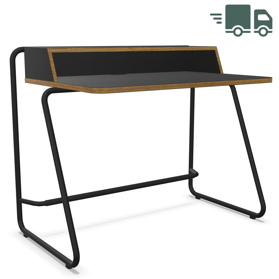 THONET Stahlrohr Schreibtisch S 1200 deep black | Kante Eiche geölt | Gestell schwarz