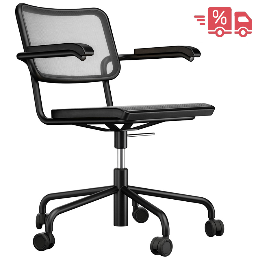 THONET Drehsessel S 64 NDR Netzbespannung mit Armlehnen - Fußkreuz schwarz