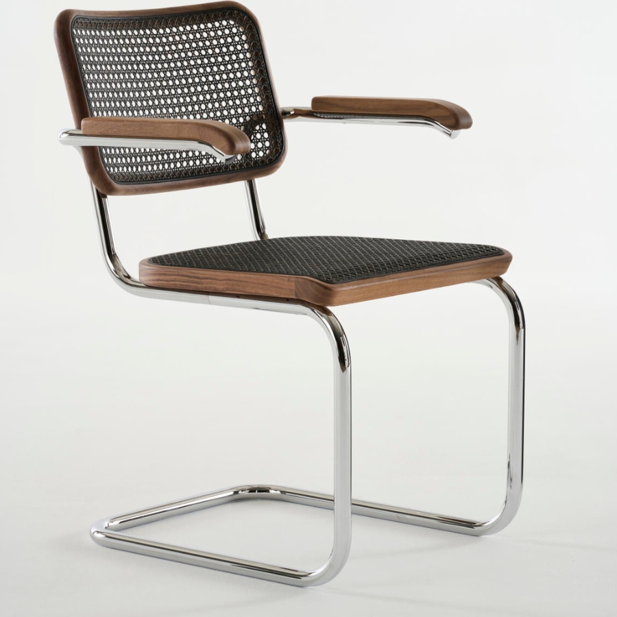 THONET S 64 V | Dark Melange Nussbaum Pure Materials | Stahlrohr-Freischwinger | Gestell verchromt