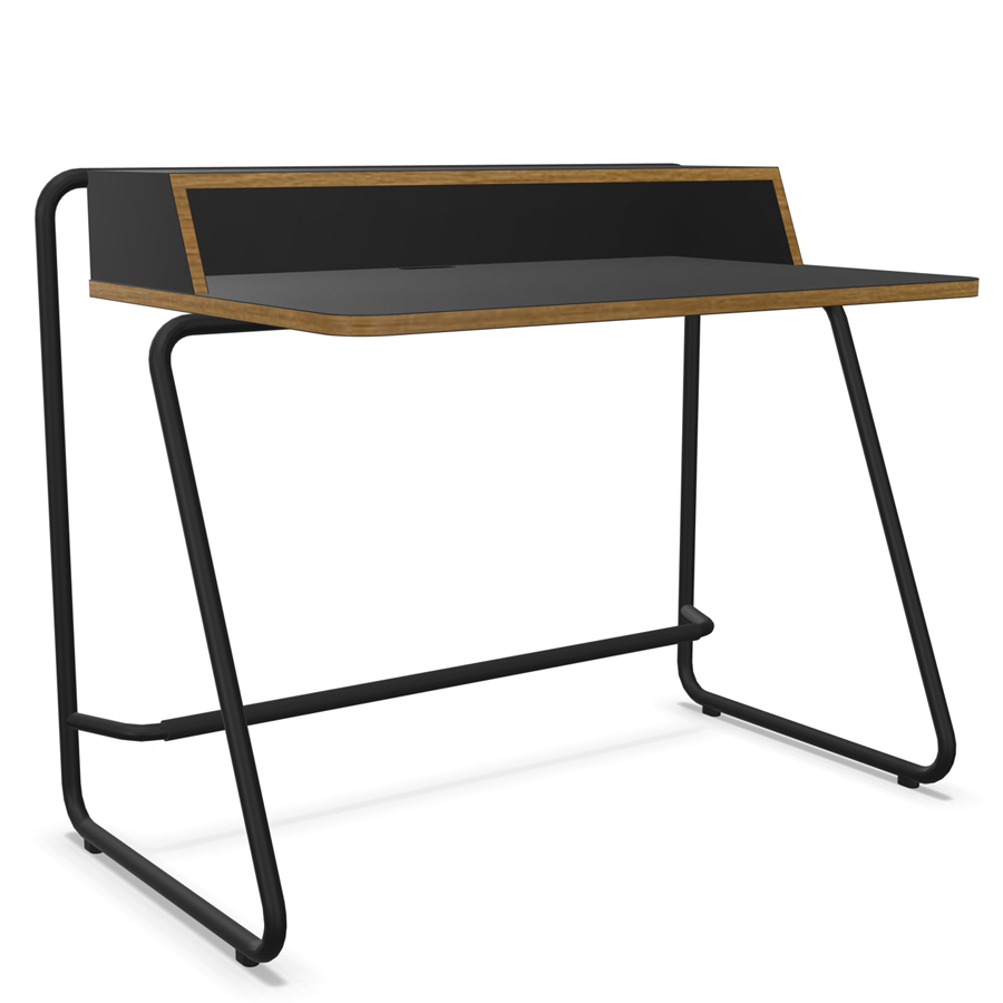 THONET Stahlrohr Schreibtisch S 1200 deep black | Kante Eiche geölt | Gestell schwarz