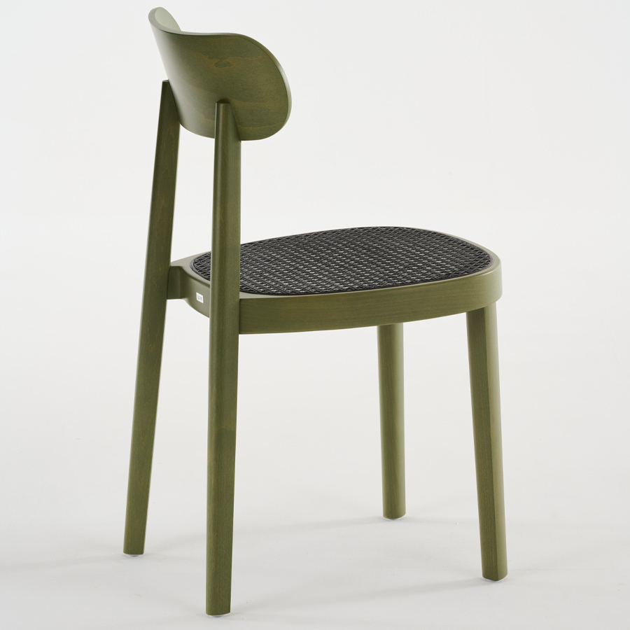 THONET 118 Holzstuhl Dark Melange graugrün | Rohrgeflecht-Sitz | Buche gebeizt graugrün