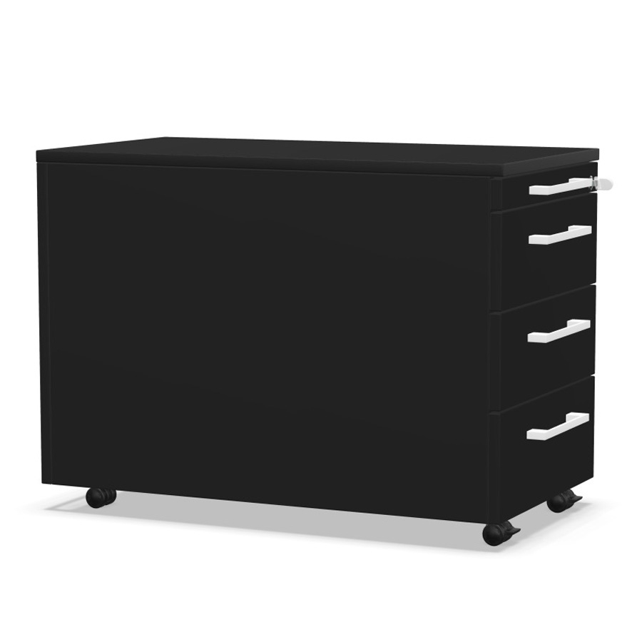 Palmberg Rollcontainer ORGA Plus 1-3-3-3 schwarz mit Griffen weiß - Tiefe 80 cm