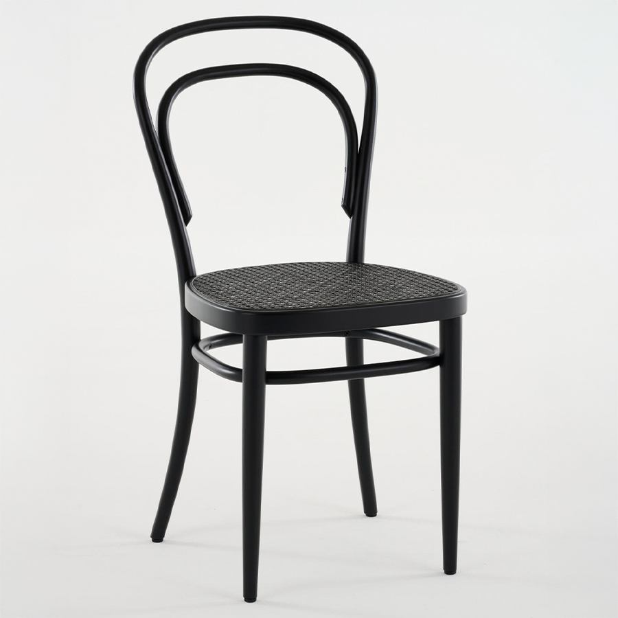 THONET 214 Bugholzstuhl Dark Melange | Rohrgeflecht-Sitz | Buche schwarz gebeizt