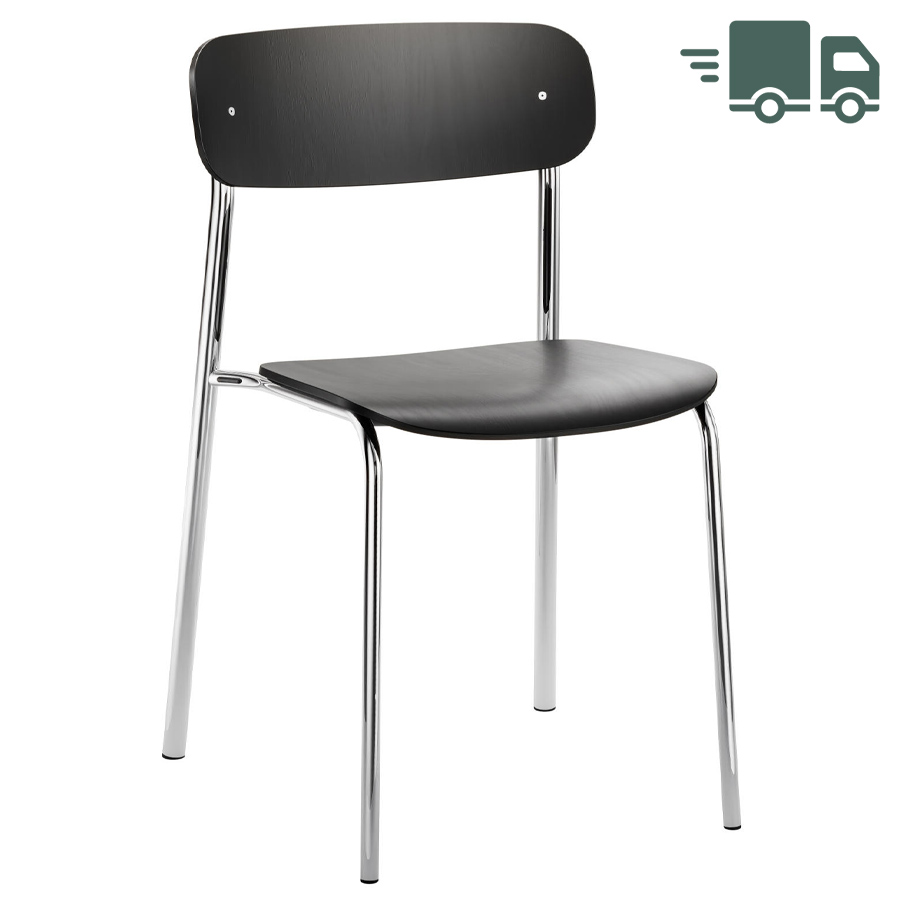THONET S 243 |  Buche schwarz gebeizt | Stahlrohr-Freischwinger | Gestell verchromt