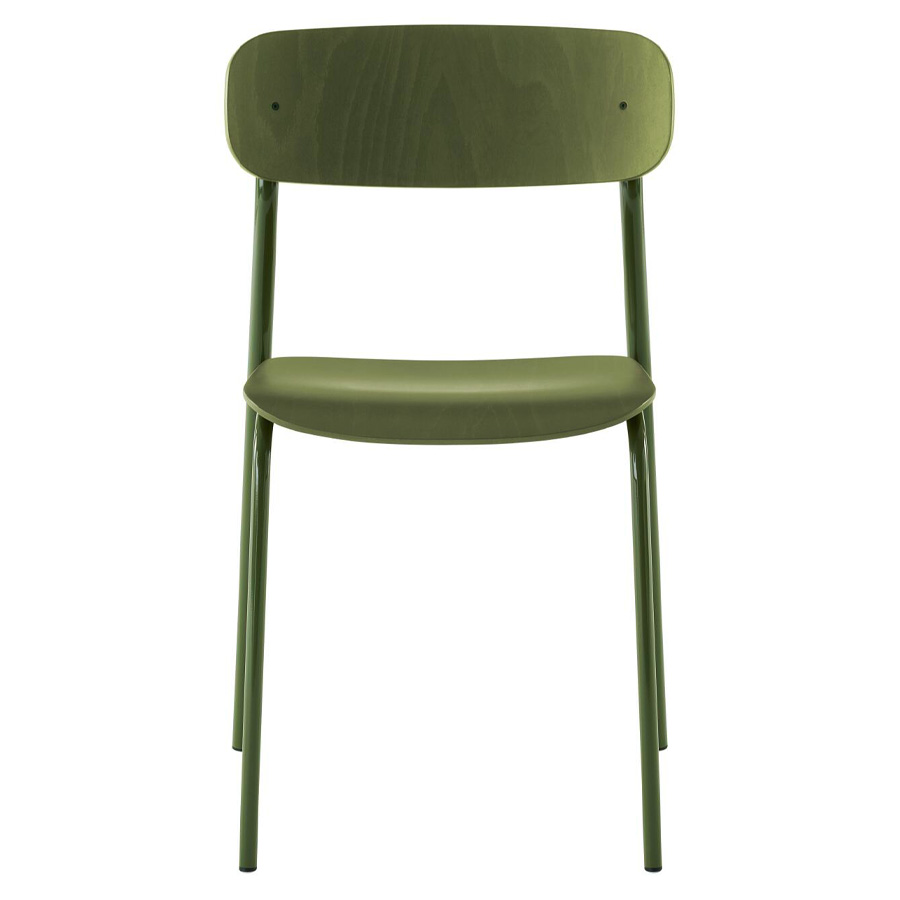 THONET S 243 Stahlrohrstuhl | Buche olivgrün gebeizt | Gestell olivgrün | Frontansicht