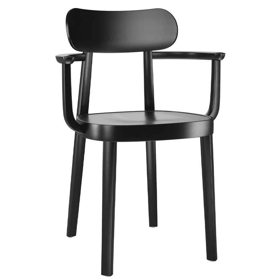 THONET 118 MF Holzstuhl mit Muldensitz u. Armlehnen Buche gebeizt schwarz