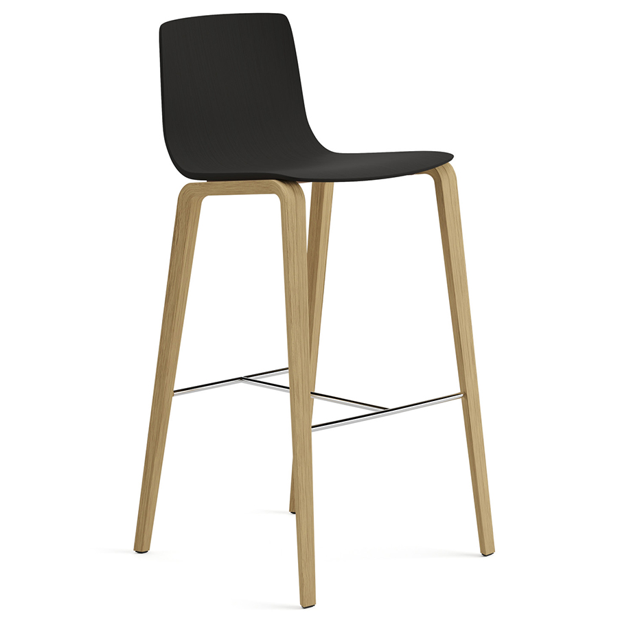 Arper Aava 02 Barhocker aus Holz Sitzschale Eiche schwarz und Gestell Eiche natur Sitzhöhe 76 cm