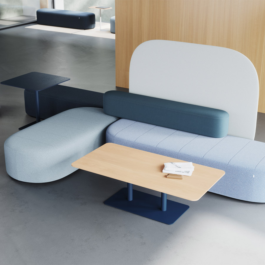 Profim Revo Couchtisch C150 - Platte Furnier Buche NB - Gestell RAL 5003 navy