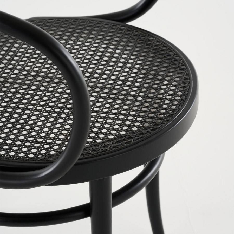 THONET 209 Bugholzarmlehnenstuhl Dark Melange | Rohrgeflecht-Sitz | Buche schwarz gebeizt