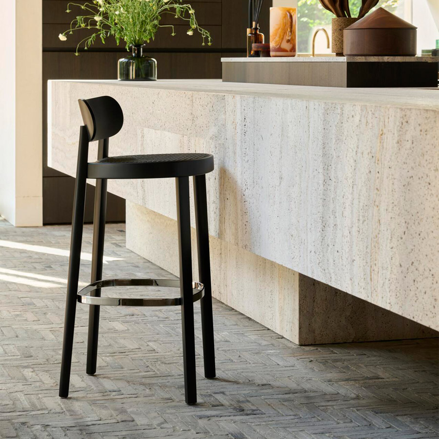 THONET 118 H Barhocker Dark Melange | Sitz-Rohrgeflecht | Buche gebeizt schwarz
