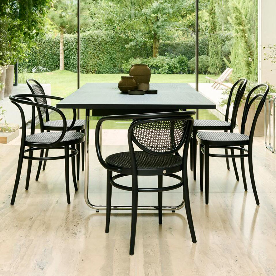 THONET 214 Bugholzstuhl Dark Melange | Rohrgeflecht-Sitz | Buche schwarz gebeizt