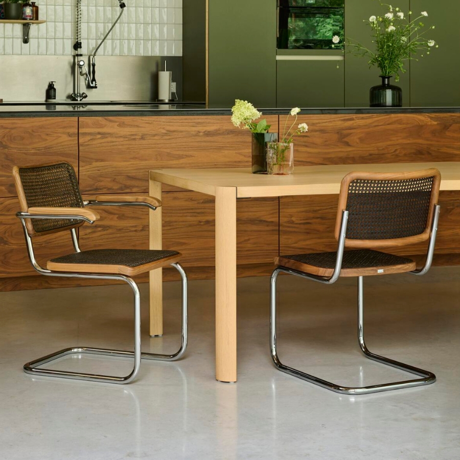 THONET S 64 V Dark Melange Edition Herkner schwarz | Stahlrohr-Freischwinger mit Armlehnen | Gestell schwarz