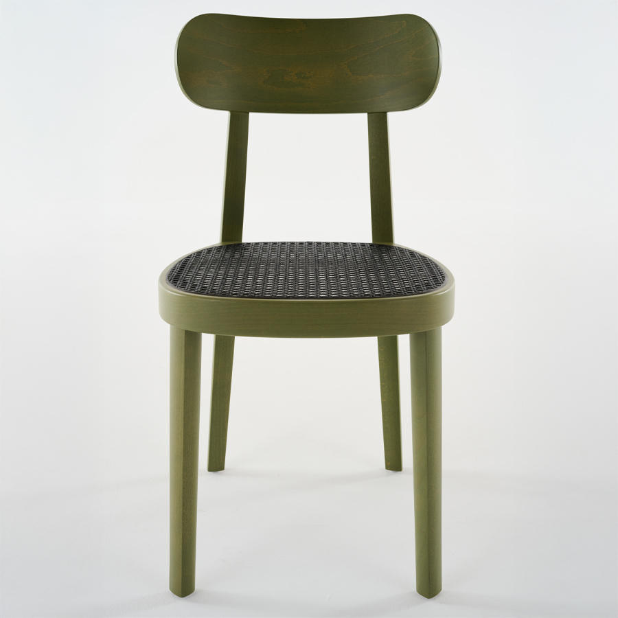 THONET 118 Holzstuhl Dark Melange graugrün | Rohrgeflecht-Sitz | Buche gebeizt graugrün