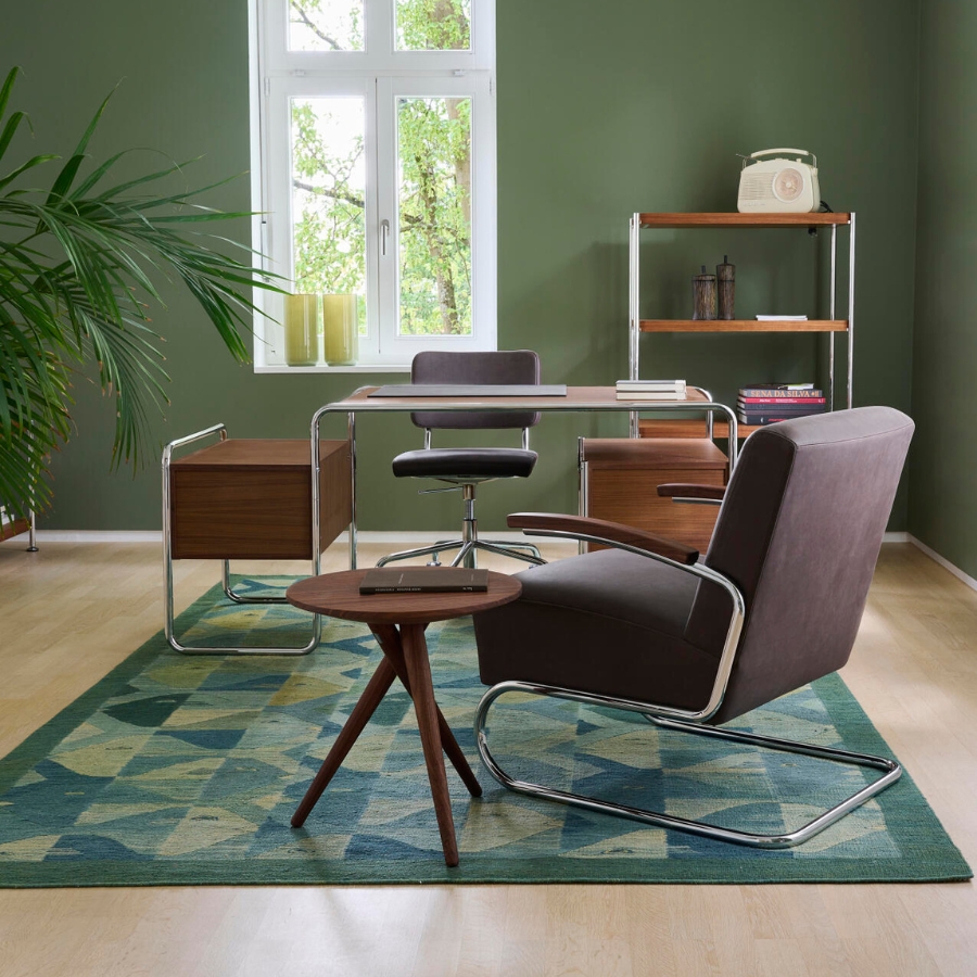 THONET S 411 Freischwinger Sessel mit Armlehnen | niedrige Rückenlehne | Leder schwarz