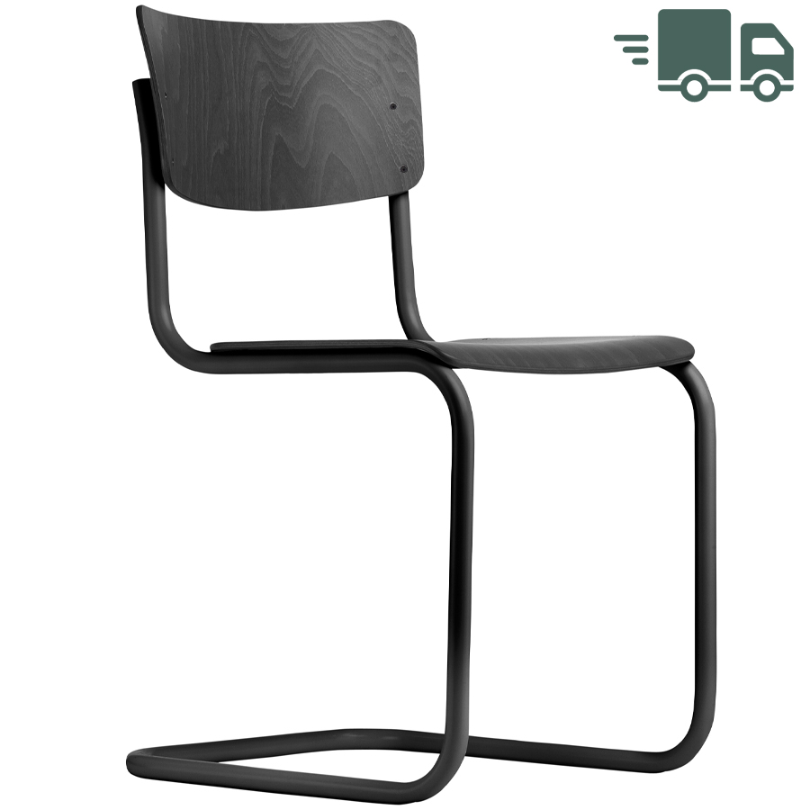 THONET Stahlrohr-Freischwinger S 43 - Sitz- und Rückenfläche schwarz gebeizt - Gestell schwarz lackiert