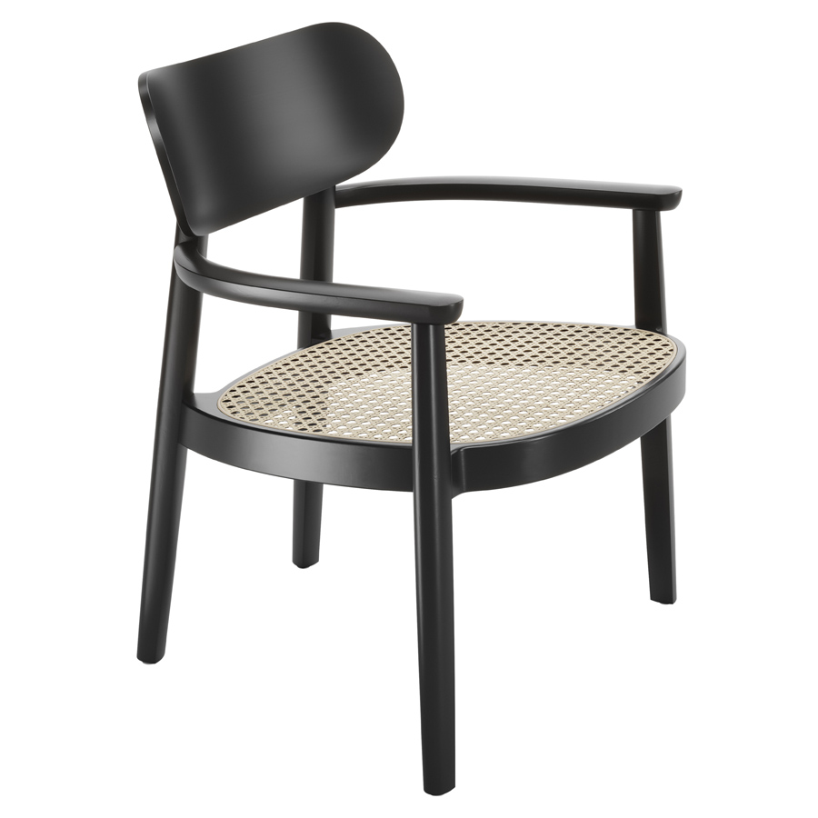 THONET 119 F Holzstuhl mit Armlehnen u. Rohrgeflecht-Sitz Buche gebeizt schwarz - Seitenansicht