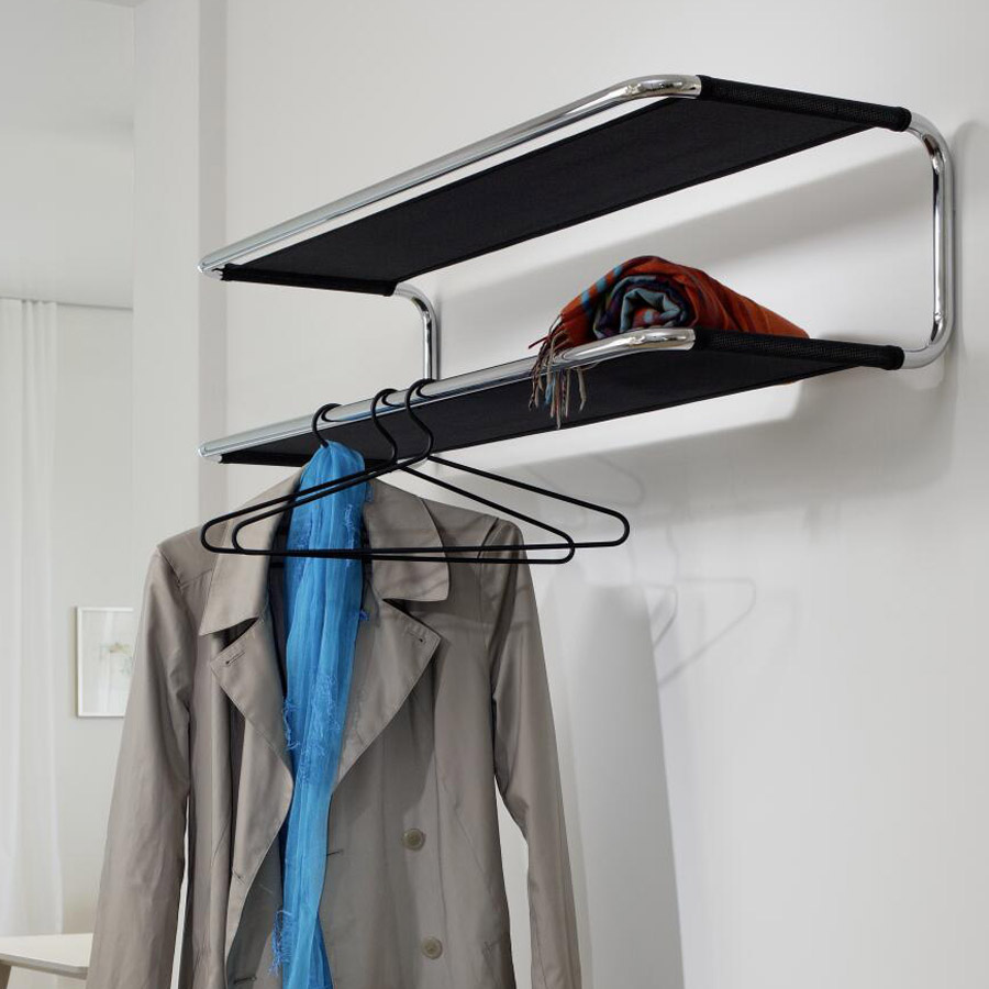 THONET Stahlrohr Garderobe Hutablage S 1520 Netzgewebe schwarz - Gestell verchromt