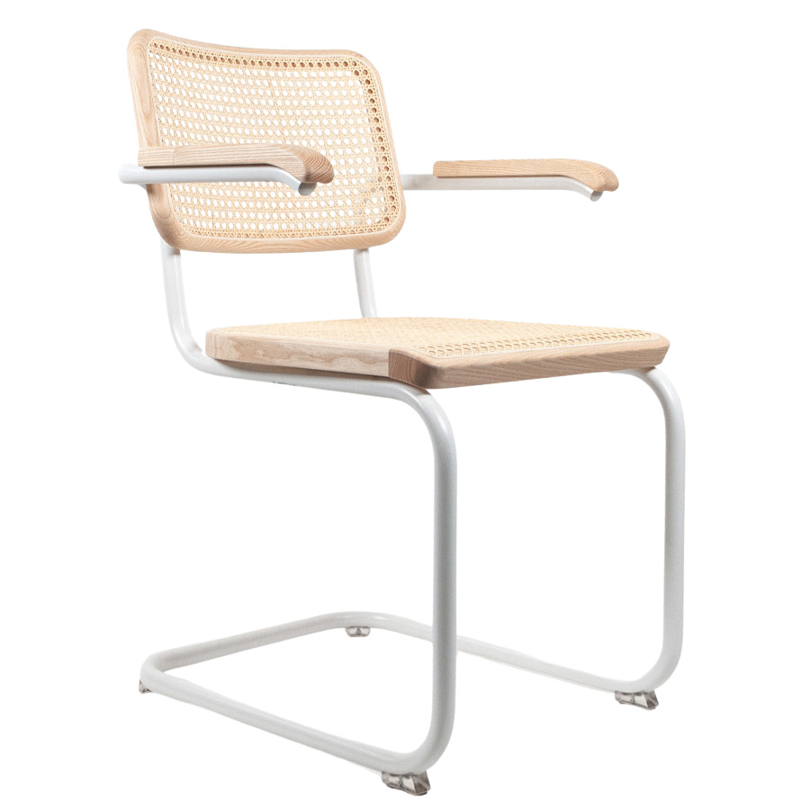 Lagerabverkauf: THONET S 64 V | Esche Pure Materials | Stahlrohr-Freischwinger | Gestell weiß
