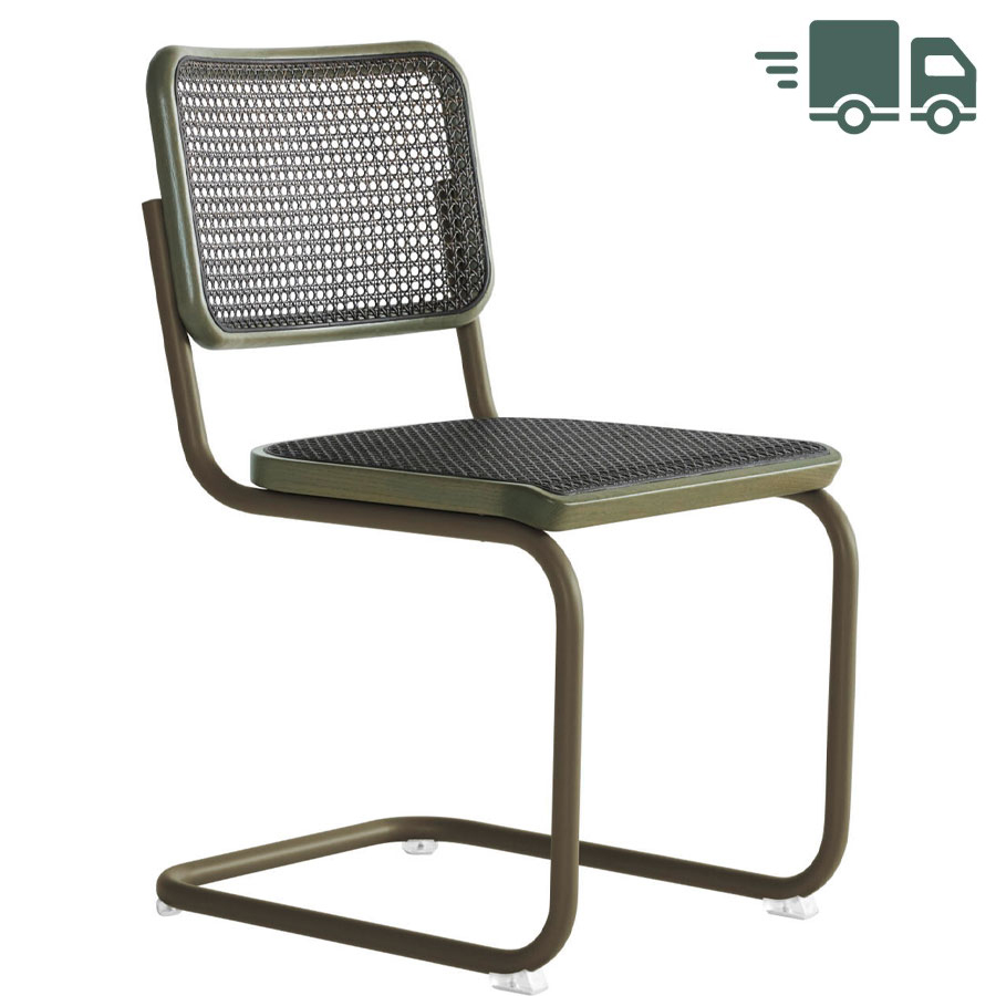 THONET S 32 V Dark Melange Edition Herkner graugrün | Stahlrohr-Freischwinger | Gestell graugrün