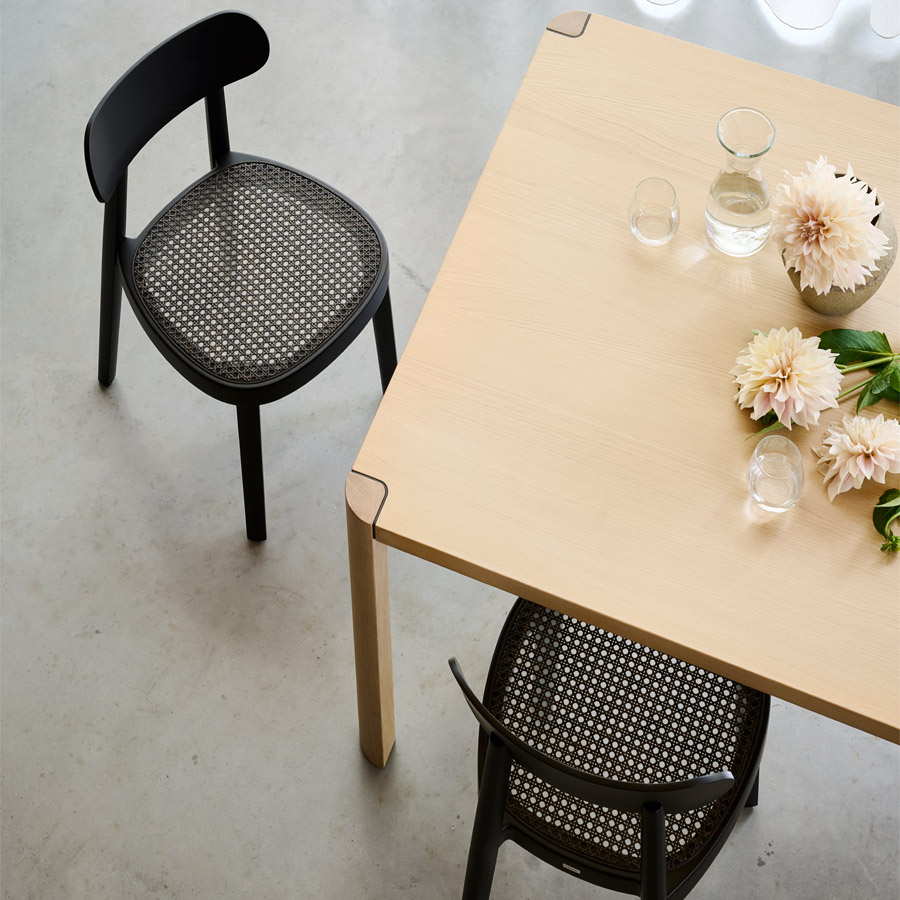 THONET 118 Holzstuhl Dark Melange graugrün | Rohrgeflecht-Sitz | Buche gebeizt graugrün