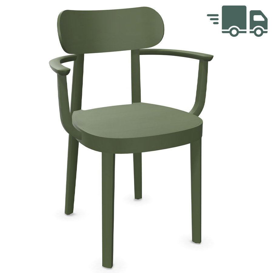 THONET 118 MF Holzstuhl mit Muldensitz u. Armlehnen Buche gebeizt olivgrün