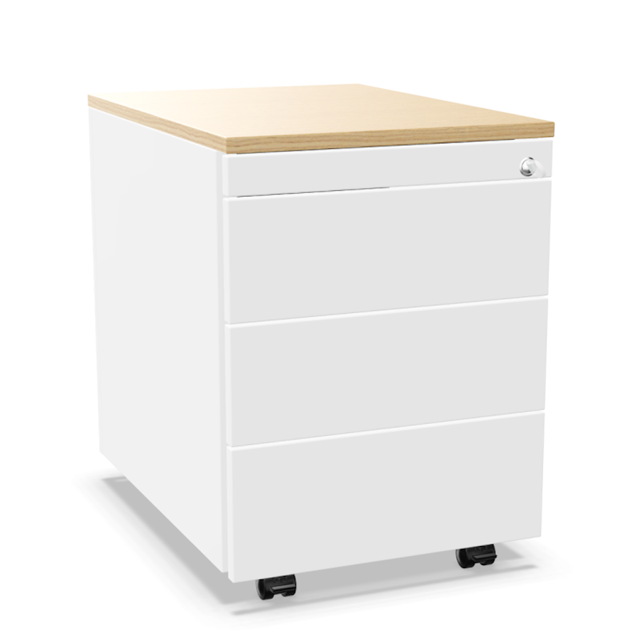 Palmberg Rollcontainer ORGA PLUS 333+1 weiß mit Deckel Eiche