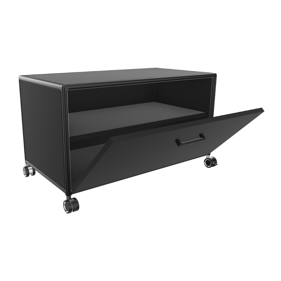 Bosse TV-Board Black Edition Höhe 1 OH  Breite 80 cm in Melamin Schwarz mit Klappe offen