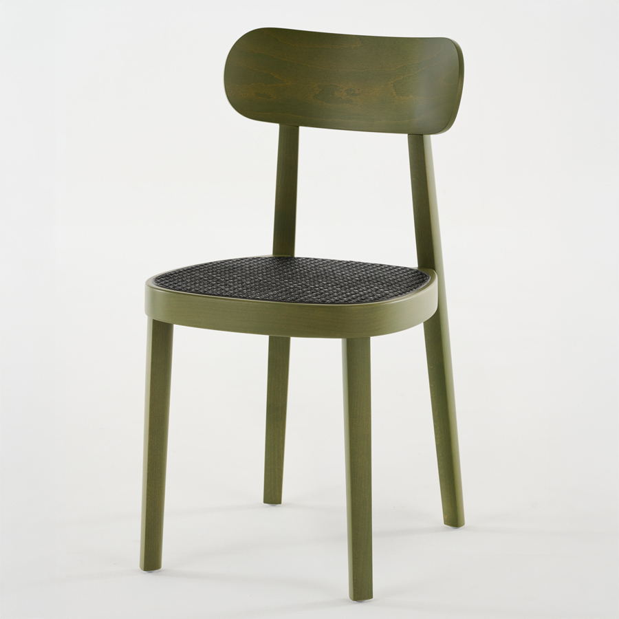 THONET 118 Holzstuhl Dark Melange graugrün | Rohrgeflecht-Sitz | Buche gebeizt graugrün