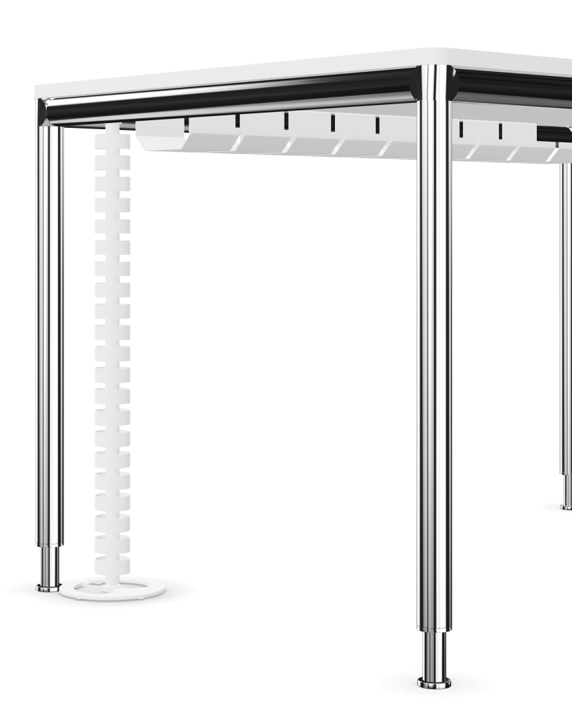 Bosse S-Desk Seitenansicht mit Kabelwanne und Kabelkette