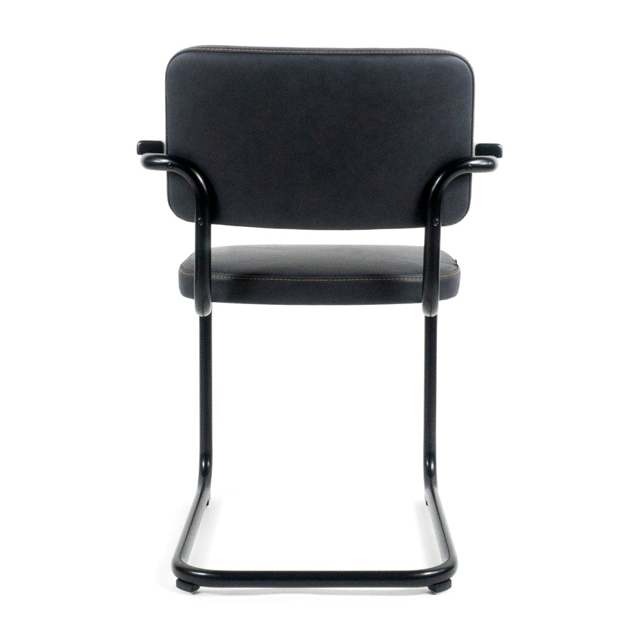 THONET Stahlrohr-Freischwinger S 64 PV | Polstersitz Nubukleder schwarz | Rückansicht