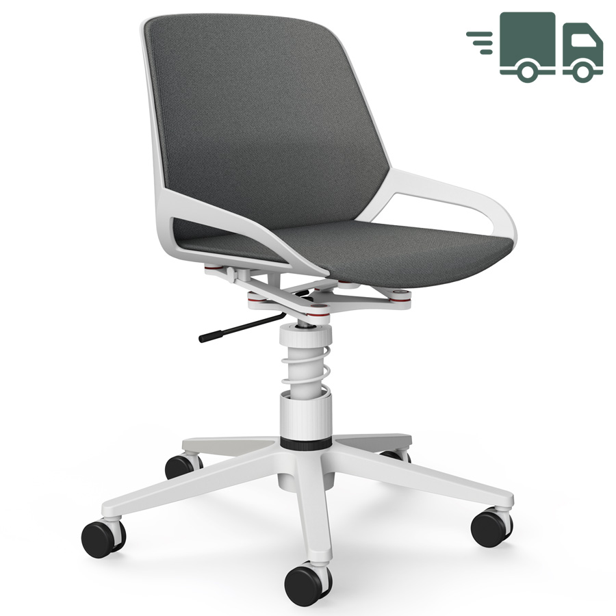Aeris Numo Task mit Federbein weiß - Fußkreuz mit Rollen - Sitz- u. Rückenpolster Cura grau