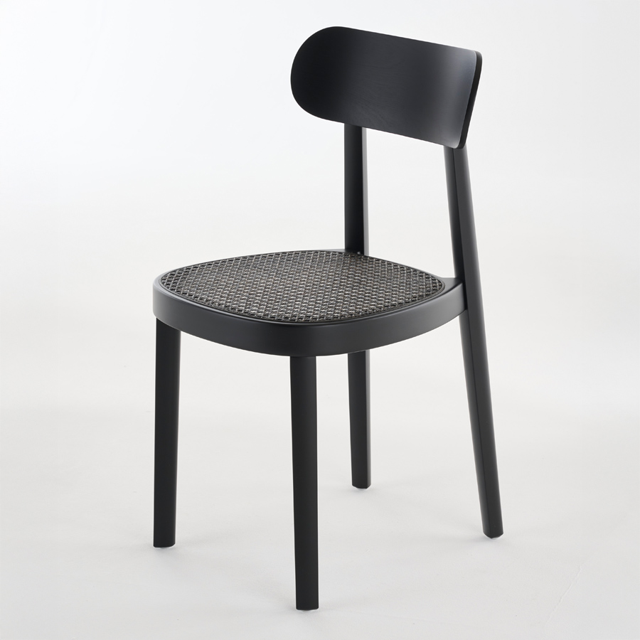 THONET 118 Holzstuhl  Dark Melange schwarz | Rohrgeflecht-Sitz | Buche gebeizt schwarz