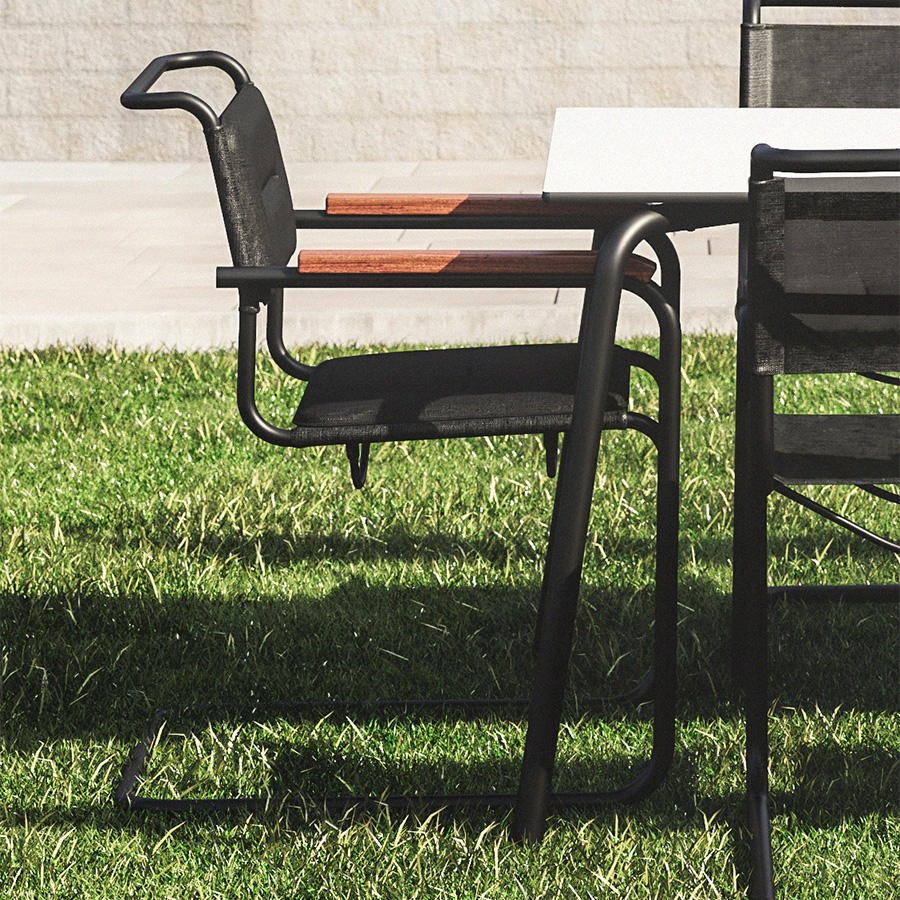 THONET Stahlrohr-Freischwinger S 34 N Outdoor Mit Armlehnen mit Auflage Irokko geölt