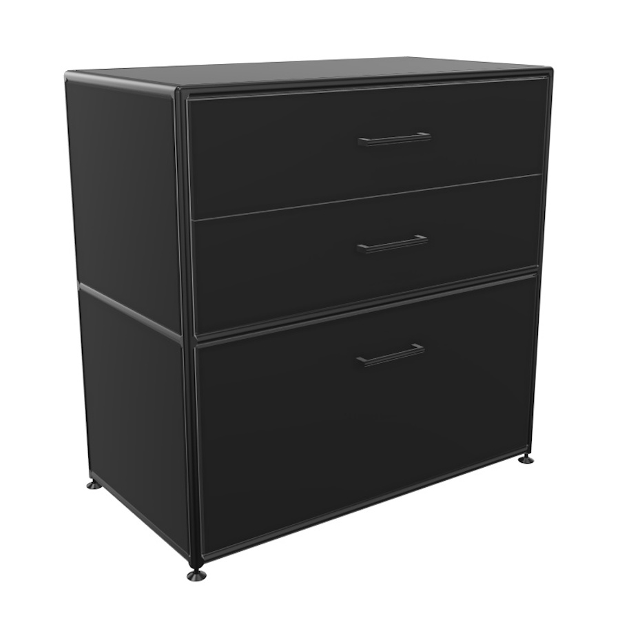 Bosse Regal Black Edition Höhe 2 OH  Breite 80 cm in Melamin Schwarz mit Schüben