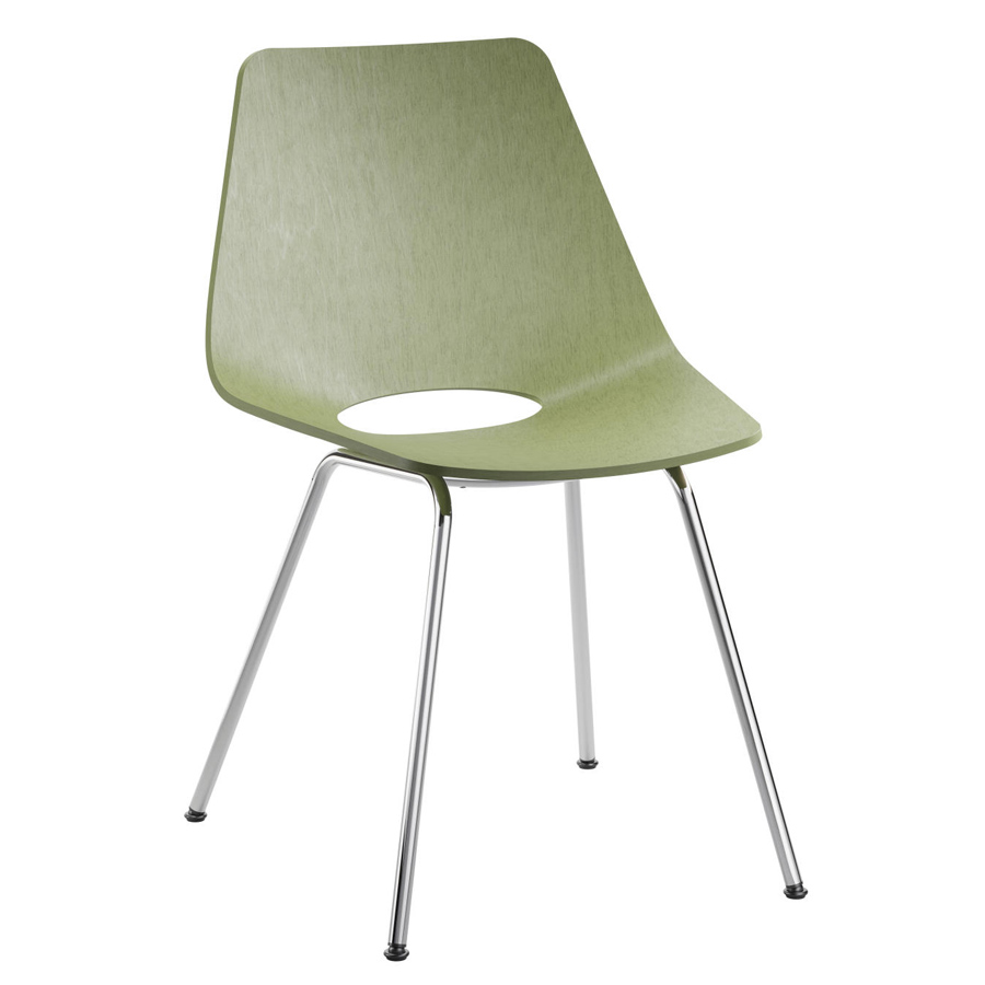 THONET S 661 Stahlrohrstuhl Buche olivgrün - Gestell chrom