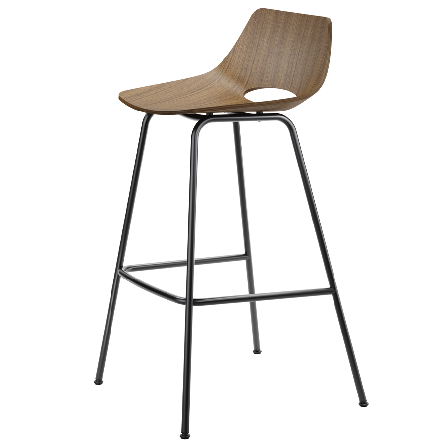 THONET S 661 H Barhocker | Edelholz Nussbaum | Gestell schwarz matt