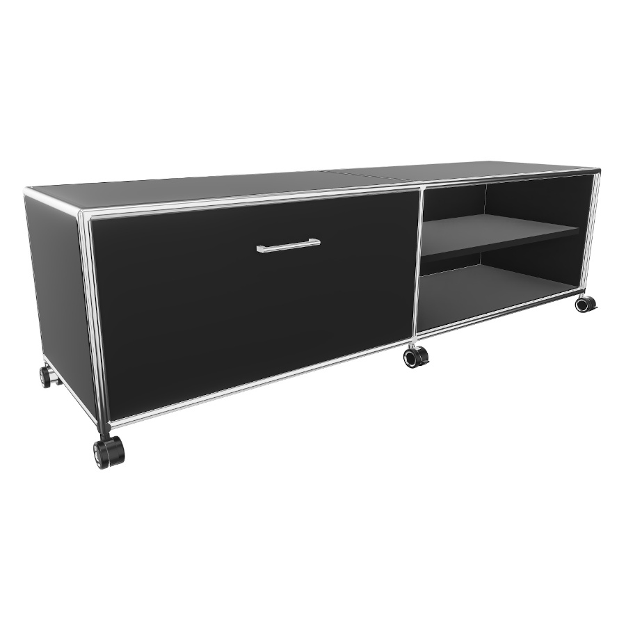 Bosse TV-Board 1 OH Breite 160 cm in Melamin Schwarz mit 1 Klappe und 1 offenen Fach