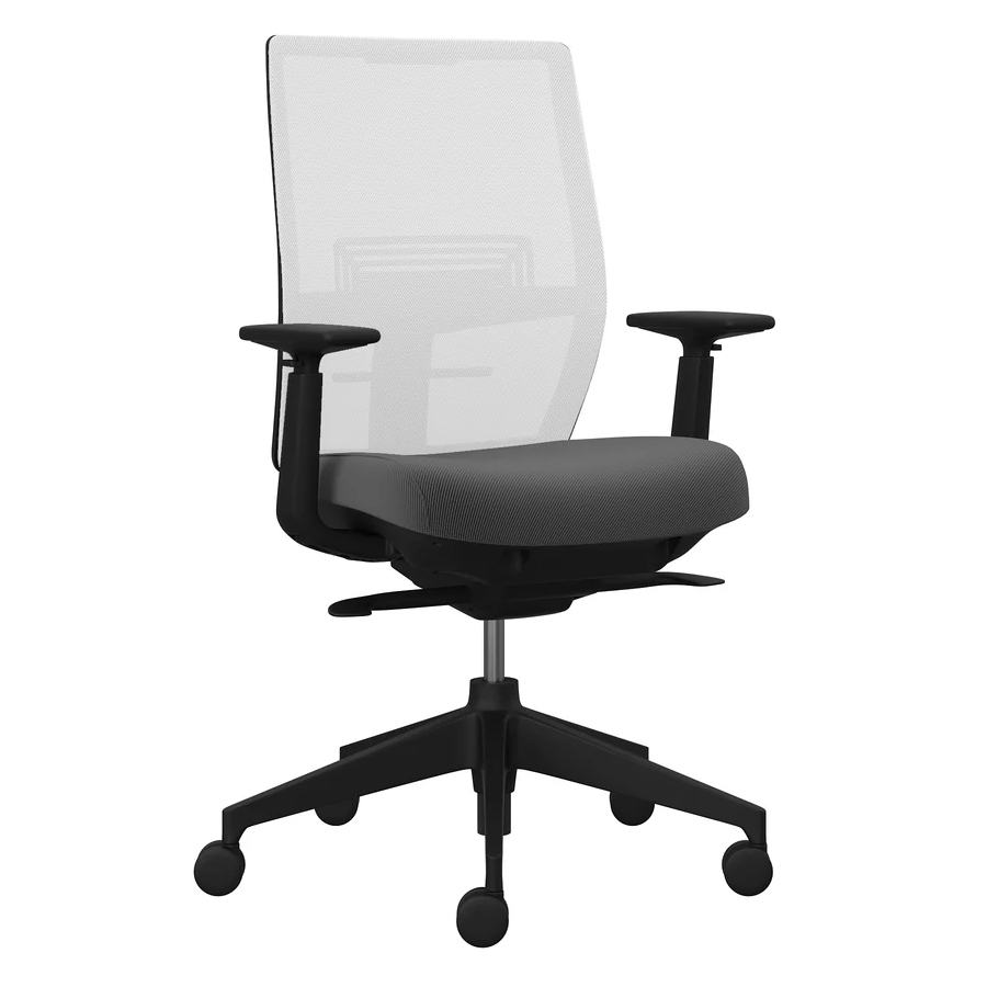 HAWORT Aloha Active Bürodrehstuhl schwarz mit Netzrücken weiß - Front - mit 4D Armlehnen