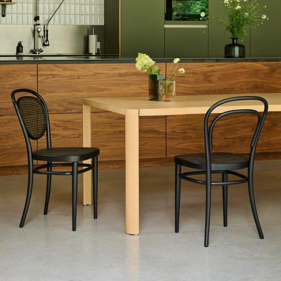 THONET 214 Bugholzstuhl Dark Melange | Rohrgeflecht-Sitz | Buche schwarz gebeizt