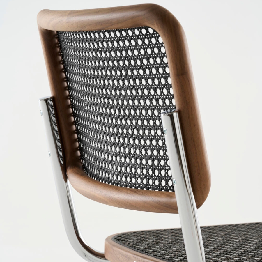 THONET S 32 V | Dark Melange Nussbaum Pure Materials | Stahlrohr-Freischwinger | Gestell verchromt