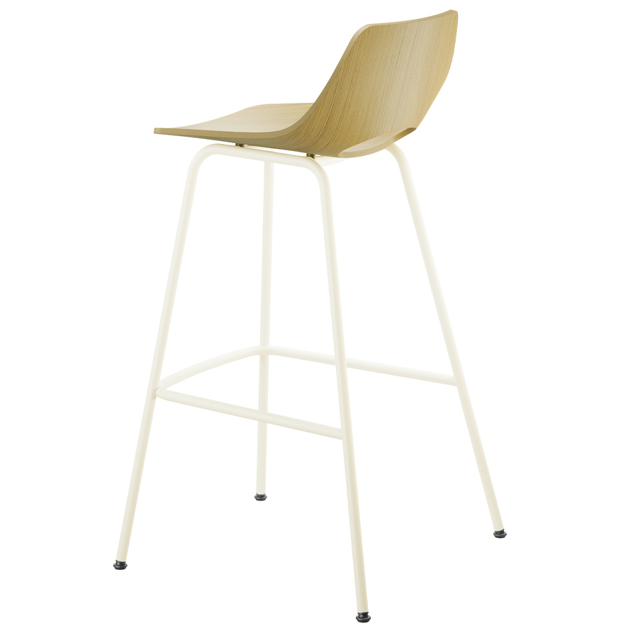 THONET S 661 H Stahlrohrhocker Edelholz Eiche - Gestell weiß - Rückansicht