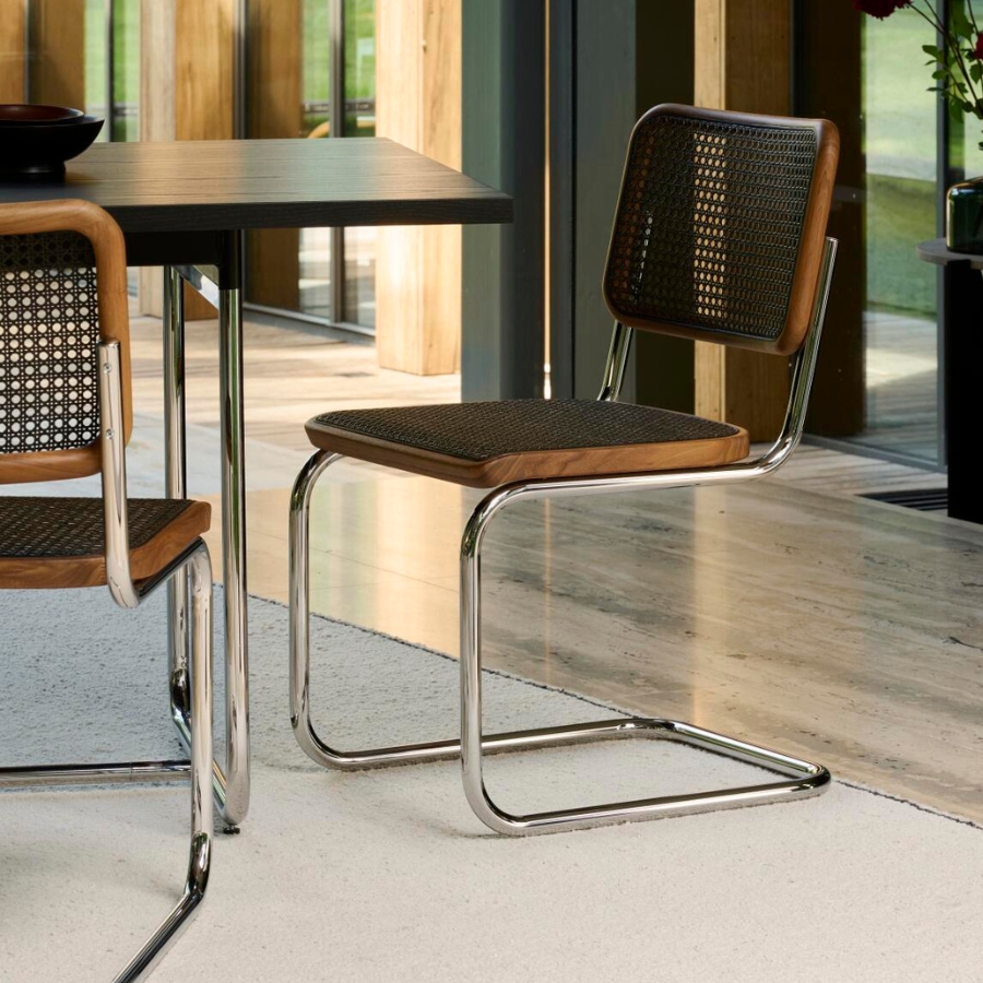 THONET S 64 V Dark Melange Edition Herkner schwarz | Stahlrohr-Freischwinger mit Armlehnen | Gestell schwarz