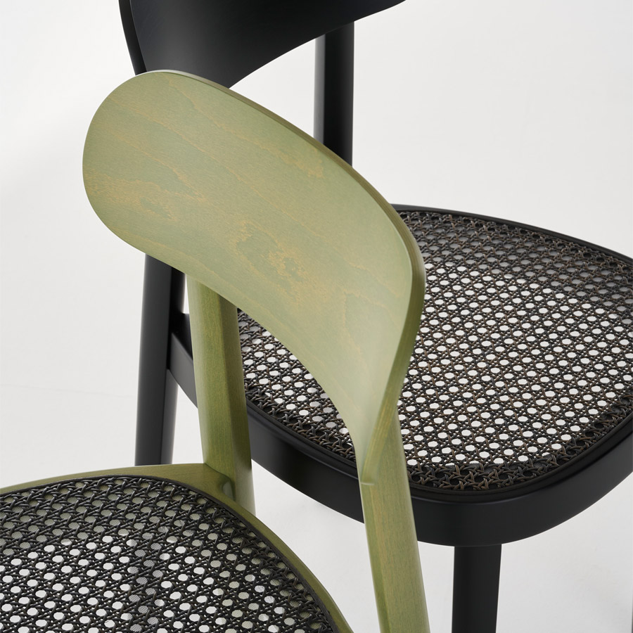 THONET 118 Holzstuhl Dark Melange graugrün | Rohrgeflecht-Sitz | Buche gebeizt graugrün