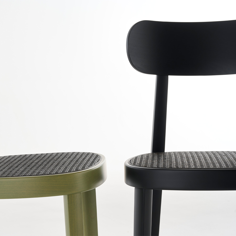 THONET 118 Holzstuhl Dark Melange graugrün | Rohrgeflecht-Sitz | Buche gebeizt graugrün