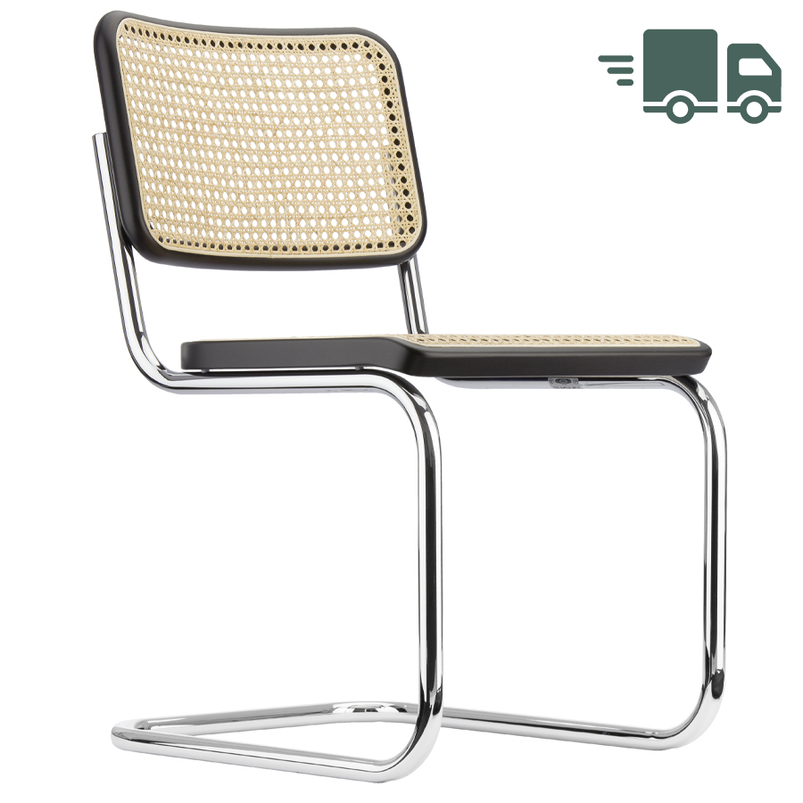 THONET Stahlrohr-Freischwinger S 32 Rohrgeflecht-Sitz Buche gebeizt - Gestell verchromt