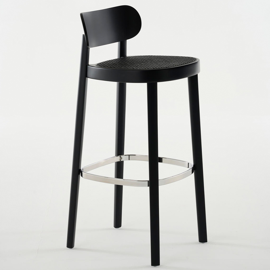THONET 118 H Barhocker Dark Melange | Sitz-Rohrgeflecht | Buche gebeizt schwarz