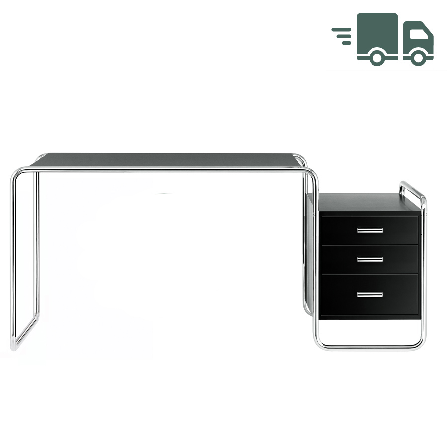 THONET Stahlrohr Schreibtisch S 285/1 Esche gebeizt schwarz - Gestell verchromt
